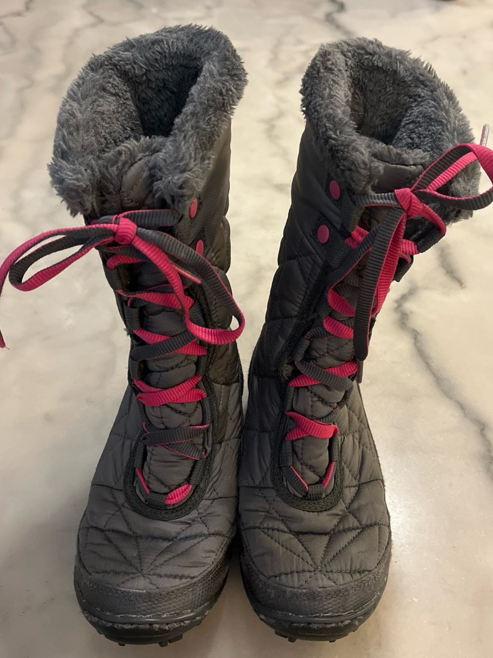 Columbia Gray and Pink Quilted Kids' Rain & Snow Boots